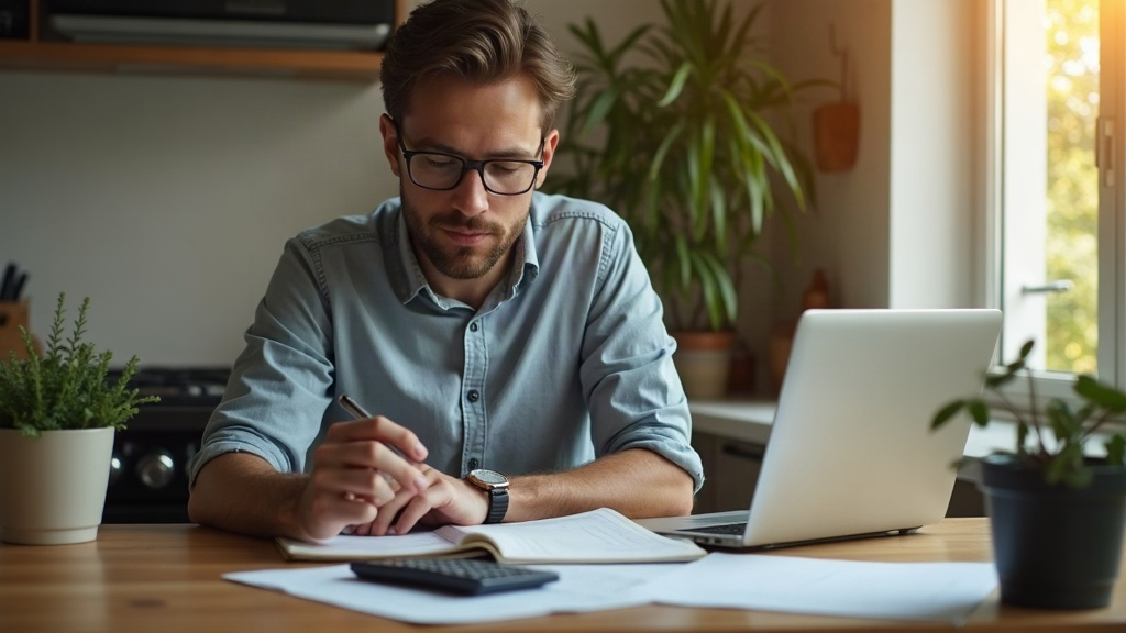 A video creator comparing costs on a laptop at a desk next to a phone