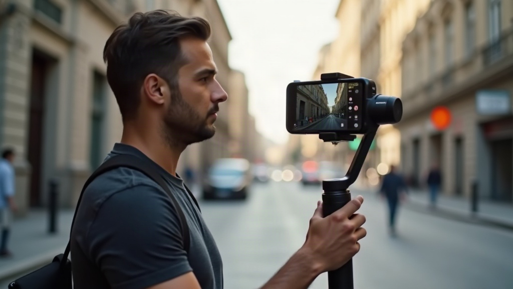 Eine Kreative hält am Schreibtisch ein Smartphone aufrecht, um ein Hochkant-Video zu filmen
