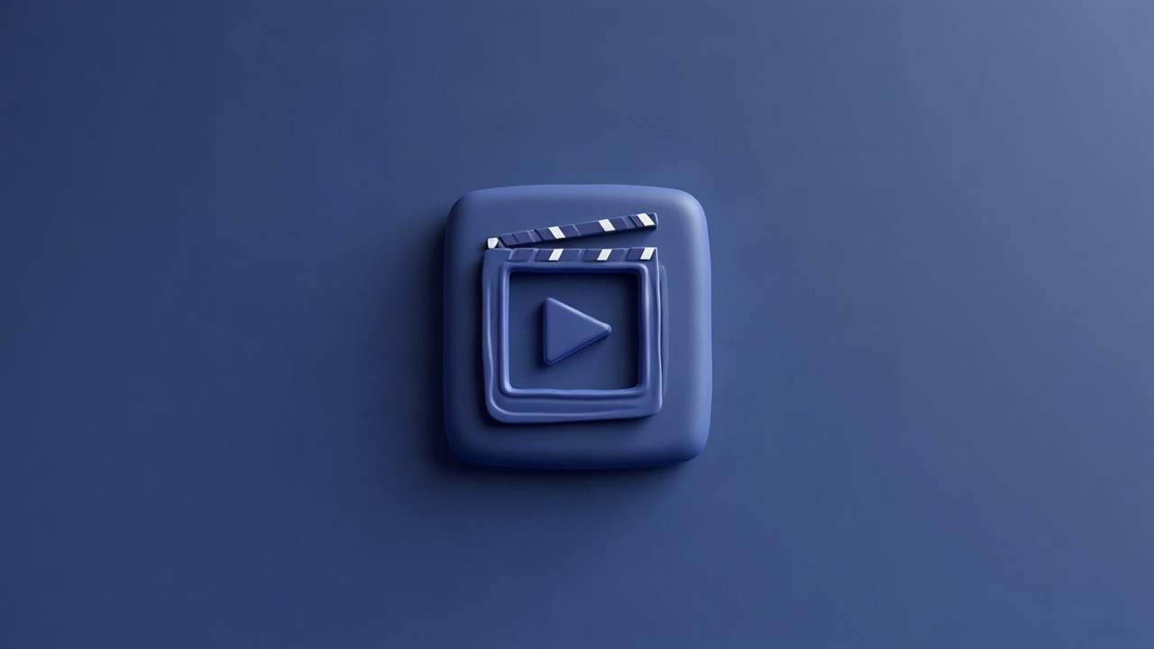 Çivit bir kutucuk üzerinde klaketli video oynat simgesinin 3D çizimi