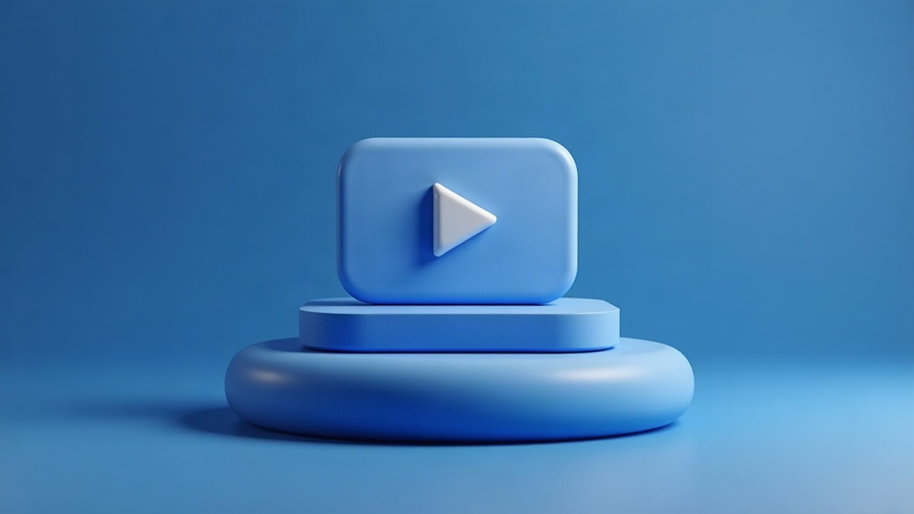 3D illustration of stacked video player cards in three sizes on a blue tile
